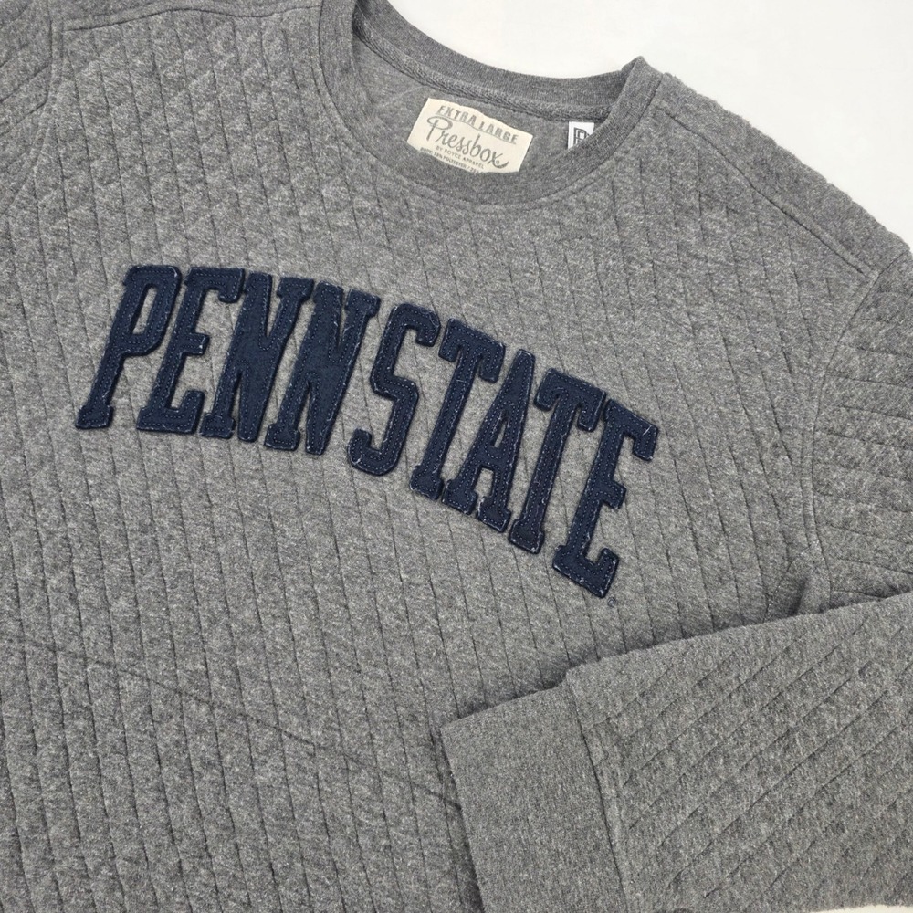 PRESSBOX PENN STATE CREWNECK SWEATSHIRT WOMENS XL GRAY BLUE QUILTED POCKET EUC